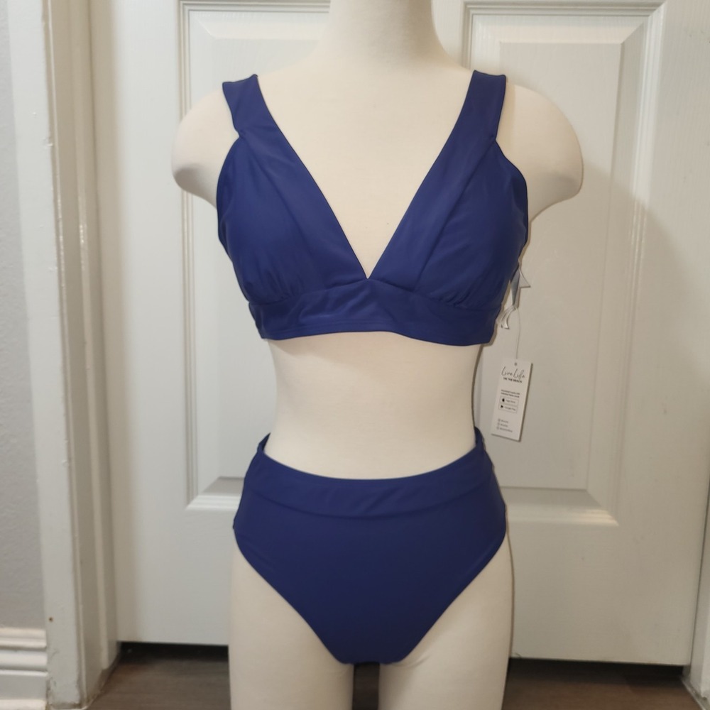 Cupshe Women's Two Piece Bikini Swimsuit Navy Blue Size L-Bra, S-Bottom